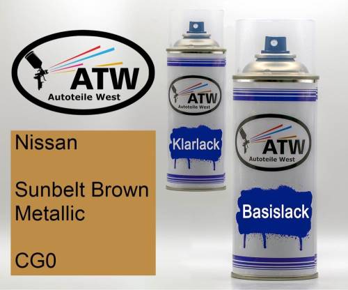 Nissan, Sunbelt Brown Metallic, CG0: 400ml Sprühdose + 400ml Klarlack - Set, von ATW Autoteile West.